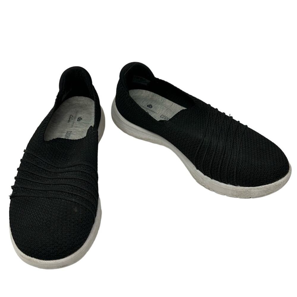Clarks Size 7.5 Flats Black Cloud Steppers Comfort Shoe Slip On Workwear Ortho